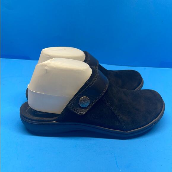 Clarks Collection Black Suede Leather Clogs Mule Slides Cork Comfort Womens 9 - Picture 1 of 13